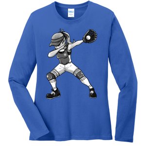 Dabbing Softball Funny Softballer Catcher Pitcher Gift Ladies Long Sleeve Shirt