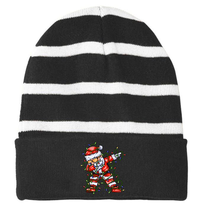 Dabbing Santa For Boy Girl Christmas Tree Lights Striped Beanie with Solid Band