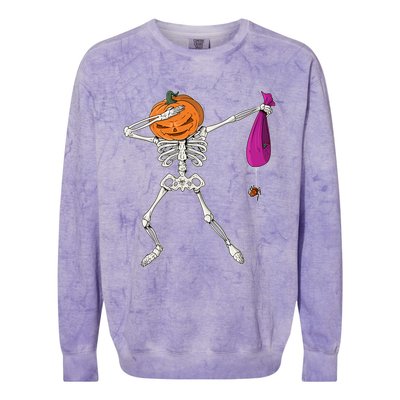 Dabbing Skeleton Funny Halloween Pumpkin Costume Autumn Gift Colorblast Crewneck Sweatshirt