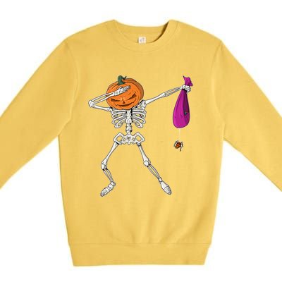 Dabbing Skeleton Funny Halloween Pumpkin Costume Autumn Gift Premium Crewneck Sweatshirt