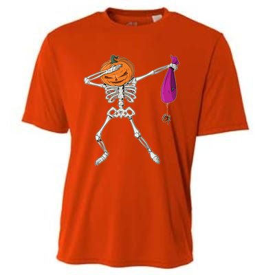 Dabbing Skeleton Funny Halloween Pumpkin Costume Autumn Gift Cooling Performance Crew T-Shirt