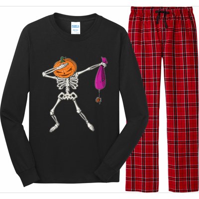 Dabbing Skeleton Funny Halloween Pumpkin Costume Autumn Gift Long Sleeve Pajama Set