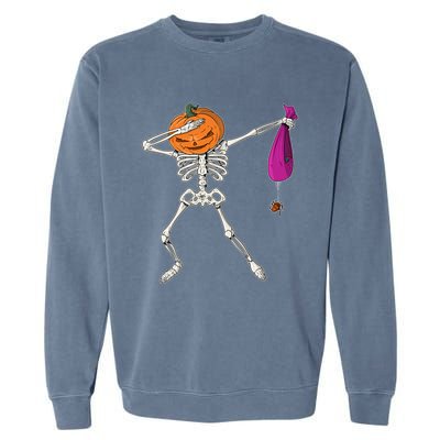 Dabbing Skeleton Funny Halloween Pumpkin Costume Autumn Gift Garment-Dyed Sweatshirt