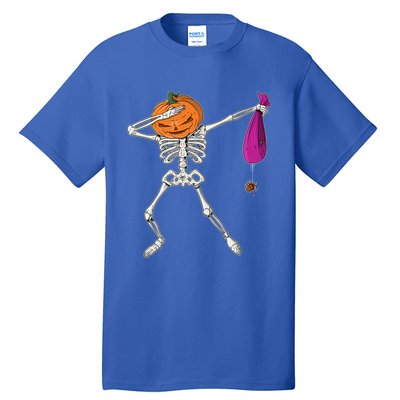 Dabbing Skeleton Funny Halloween Pumpkin Costume Autumn Gift Tall T-Shirt