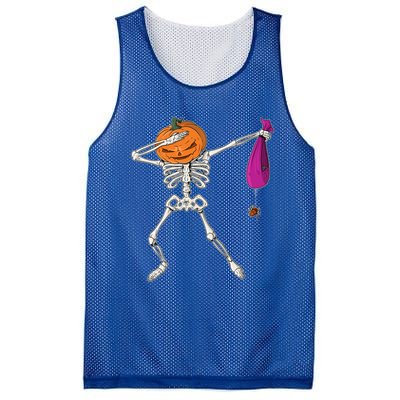 Dabbing Skeleton Funny Halloween Pumpkin Costume Autumn Gift Mesh Reversible Basketball Jersey Tank