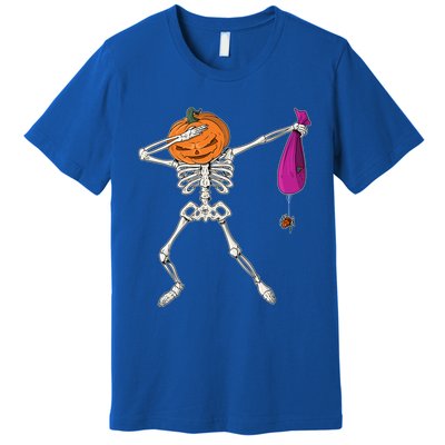 Dabbing Skeleton Funny Halloween Pumpkin Costume Autumn Gift Premium T-Shirt