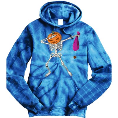 Dabbing Skeleton Funny Halloween Pumpkin Costume Autumn Gift Tie Dye Hoodie