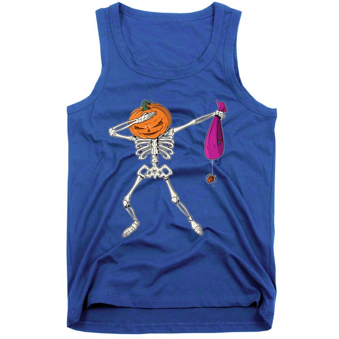 Dabbing Skeleton Funny Halloween Pumpkin Costume Autumn Gift Tank Top