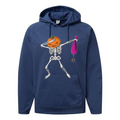 Dabbing Skeleton Funny Halloween Pumpkin Costume Autumn Gift Performance Fleece Hoodie