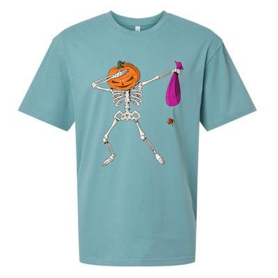 Dabbing Skeleton Funny Halloween Pumpkin Costume Autumn Gift Sueded Cloud Jersey T-Shirt