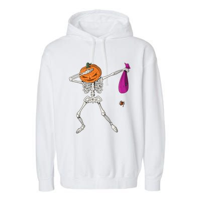 Dabbing Skeleton Funny Halloween Pumpkin Costume Autumn Gift Garment-Dyed Fleece Hoodie