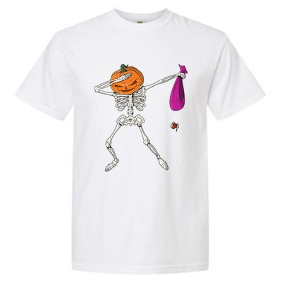 Dabbing Skeleton Funny Halloween Pumpkin Costume Autumn Gift Garment-Dyed Heavyweight T-Shirt