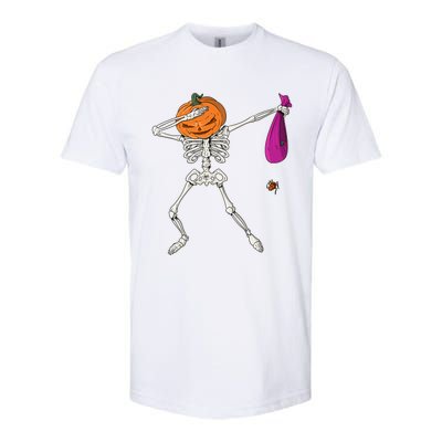 Dabbing Skeleton Funny Halloween Pumpkin Costume Autumn Gift Softstyle CVC T-Shirt