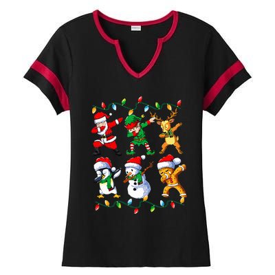 Dabbing Santa Friends Xmas Gifts Christmas Ladies Halftime Notch Neck Tee