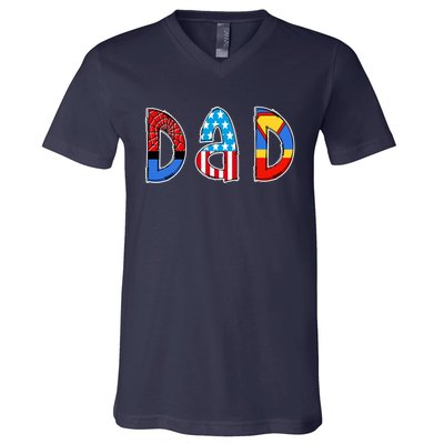 Dad Superhero Father's Day Gift V-Neck T-Shirt