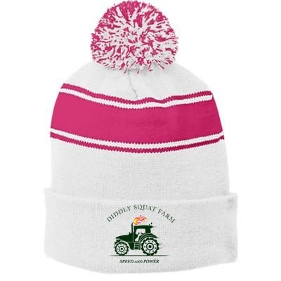 Diddly Squat Farm Green Tractor Farmer Stripe Pom Pom Beanie