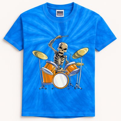 Drummer Skeleton Funny Drum Set Drummer Halloween Kids Tie-Dye T-Shirt