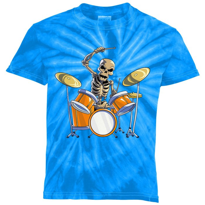 Drummer Skeleton Funny Drum Set Drummer Halloween Kids Tie-Dye T-Shirt