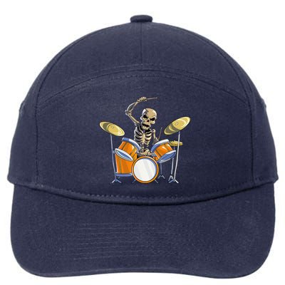 Drummer Skeleton Funny Drum Set Drummer Halloween 7-Panel Snapback Hat