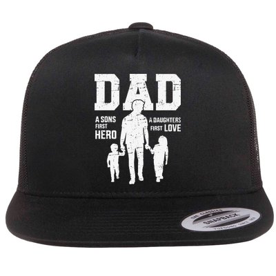 Dad Sons First Hero Daughter Love For Fathers Day Flatbill Hat