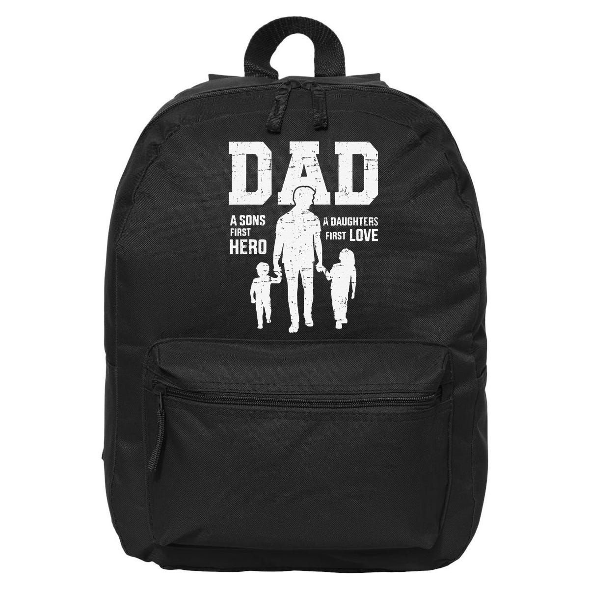 Dad Sons First Hero Daughter Love For Fathers Day 16 in Basic Backpack
