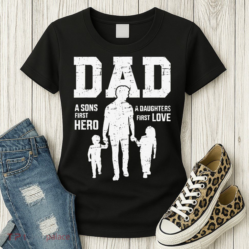 Dad Sons First Hero Daughter Love For Fathers Day Womens T-Shirt