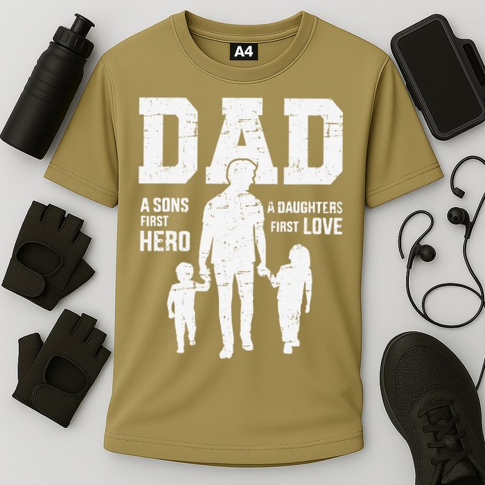 Dad Sons First Hero Daughter Love For Fathers Day Cooling Performance Crew T-Shirt