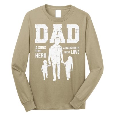 Dad Sons First Hero Daughter Love For Fathers Day Long Sleeve Shirt
