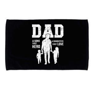 Dad Sons First Hero Daughter Love For Fathers Day Microfiber Hand Towel