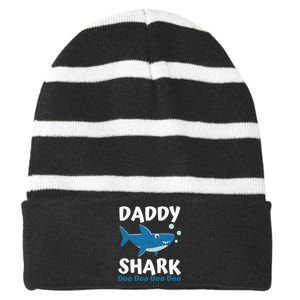 Daddy Shark Fathers Day Gift from Wife Son Daughter Striped Beanie with Solid Band