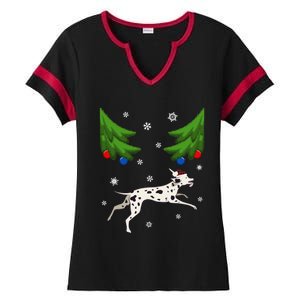 Dalmatian Santa Funny Dog Lover Red Plaid Christmas Tree Cool Gift Ladies Halftime Notch Neck Tee