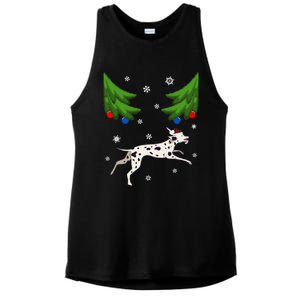 Dalmatian Santa Funny Dog Lover Red Plaid Christmas Tree Cool Gift Ladies PosiCharge Tri-Blend Wicking Tank