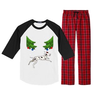 Dalmatian Santa Funny Dog Lover Red Plaid Christmas Tree Cool Gift Raglan Sleeve Pajama Set