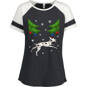 Dalmatian Santa Funny Dog Lover Red Plaid Christmas Tree Cool Gift Enza Ladies Jersey Colorblock Tee