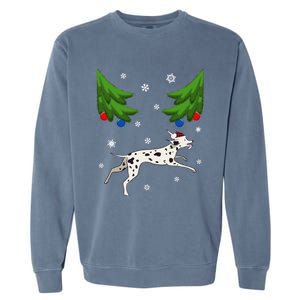 Dalmatian Santa Funny Dog Lover Red Plaid Christmas Tree Cool Gift Garment-Dyed Sweatshirt