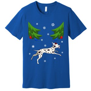 Dalmatian Santa Funny Dog Lover Red Plaid Christmas Tree Cool Gift Premium T-Shirt