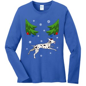 Dalmatian Santa Funny Dog Lover Red Plaid Christmas Tree Cool Gift Ladies Long Sleeve Shirt