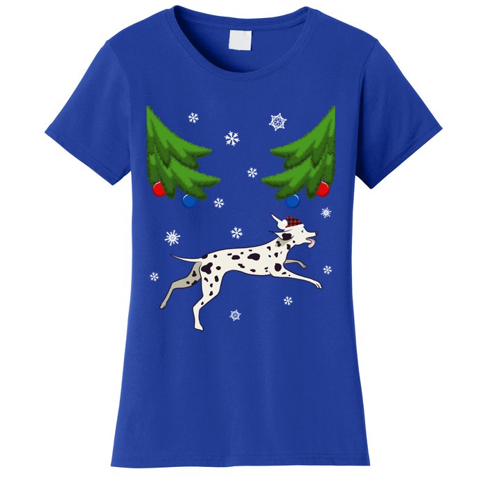 Dalmatian Santa Funny Dog Lover Red Plaid Christmas Tree Cool Gift Women's T-Shirt