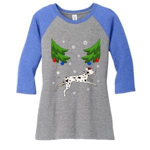 Dalmatian Santa Funny Dog Lover Red Plaid Christmas Tree Cool Gift Women's Tri-Blend 3/4-Sleeve Raglan Shirt