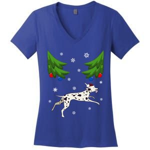 Dalmatian Santa Funny Dog Lover Red Plaid Christmas Tree Cool Gift Women's V-Neck T-Shirt