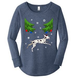 Dalmatian Santa Funny Dog Lover Red Plaid Christmas Tree Cool Gift Women's Perfect Tri Tunic Long Sleeve Shirt