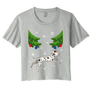 Dalmatian Santa Funny Dog Lover Red Plaid Christmas Tree Cool Gift Women's Crop Top Tee