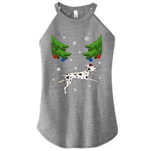 Dalmatian Santa Funny Dog Lover Red Plaid Christmas Tree Cool Gift Women's Perfect Tri Rocker Tank