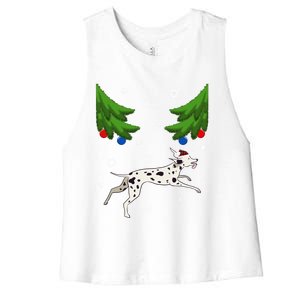 Dalmatian Santa Funny Dog Lover Red Plaid Christmas Tree Cool Gift Women's Racerback Cropped Tank