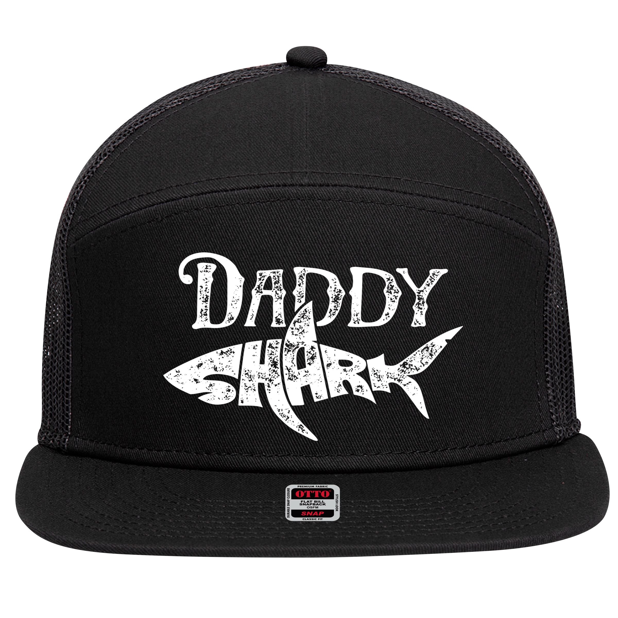 Daddy Shark Fathers Day Gifts Family Matching Dad 7 Panel Mesh Trucker Snapback Hat