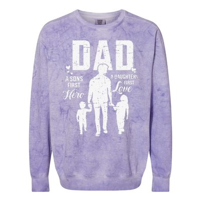 Dad Sons First Hero Daughters Love For Fathers Day Colorblast Crewneck Sweatshirt