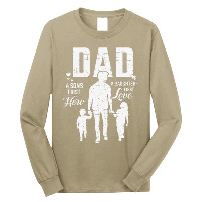 Dad Sons First Hero Daughters Love For Fathers Day Long Sleeve Shirt