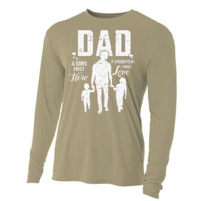 Dad Sons First Hero Daughters Love For Fathers Day Cooling Performance Long Sleeve Crew