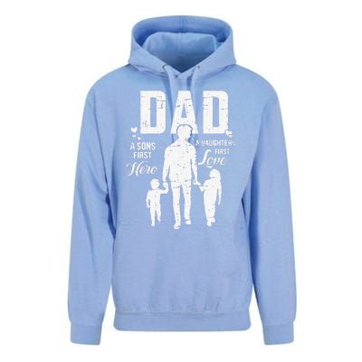 Dad Sons First Hero Daughters Love For Fathers Day Unisex Surf Hoodie