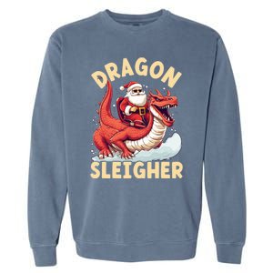 Dragon Sleigher Funny Santa Christmas Garment-Dyed Sweatshirt